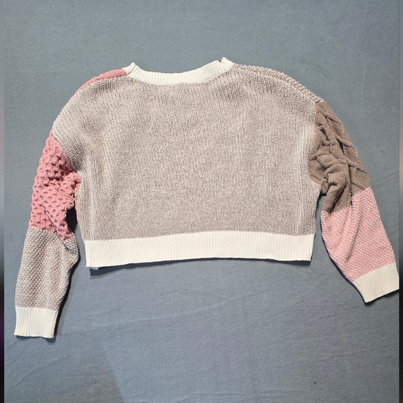 Altar'd State Patchwork Sweater - Pink, Cream, Brown Size M PTP 25 Length 16 - Picture 3 of 4